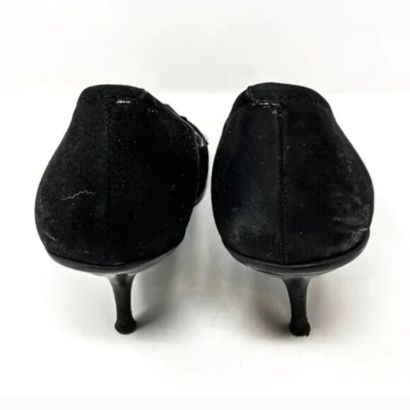 Coach Black Italian Suede Gold Buckle Pointed Toe Pumps - Size 8.5 - Picture 4 of 6